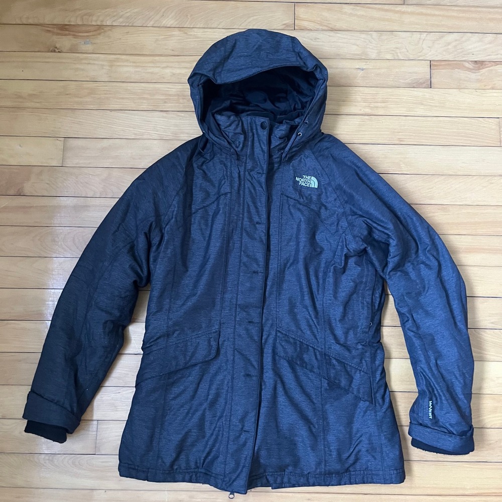 The North Face HyVent Hooded Parka Jacket Dark Grey Heather Womens Medium